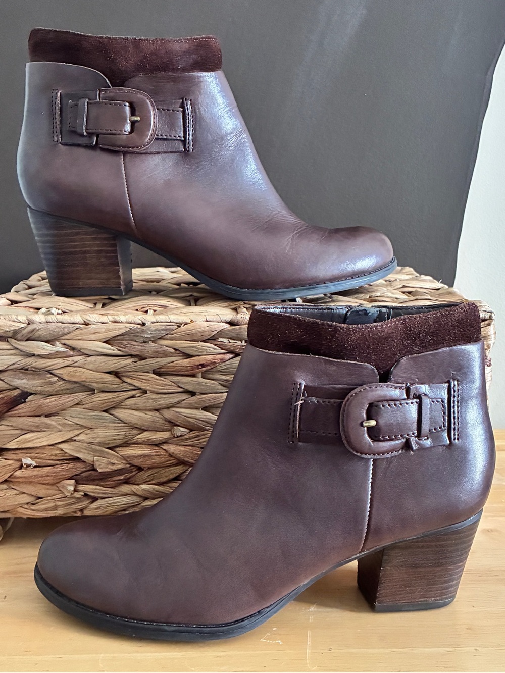 Franco Sarto Huntress 2 Brown Leather Ankle Boots 8 Buckle Block Heel Booties